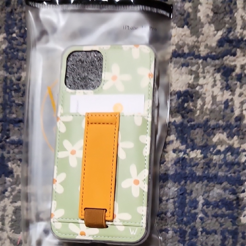 Floral Green and Orange Phone Case  with cardholder and stand